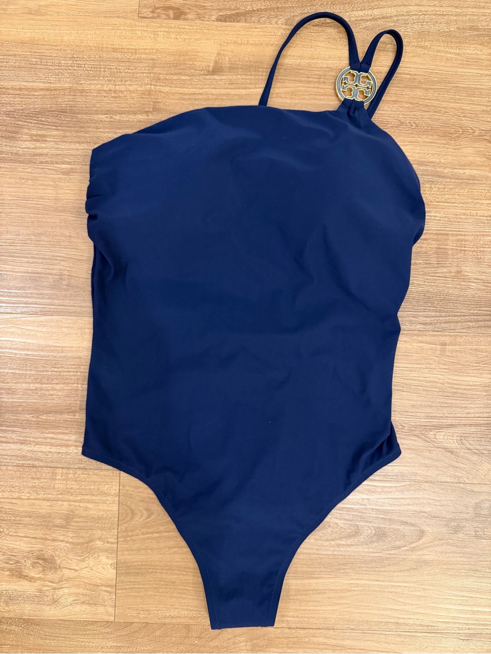 NWT Tory Burch Navy One Piece Swimsuit Gold Miller Logo Size M